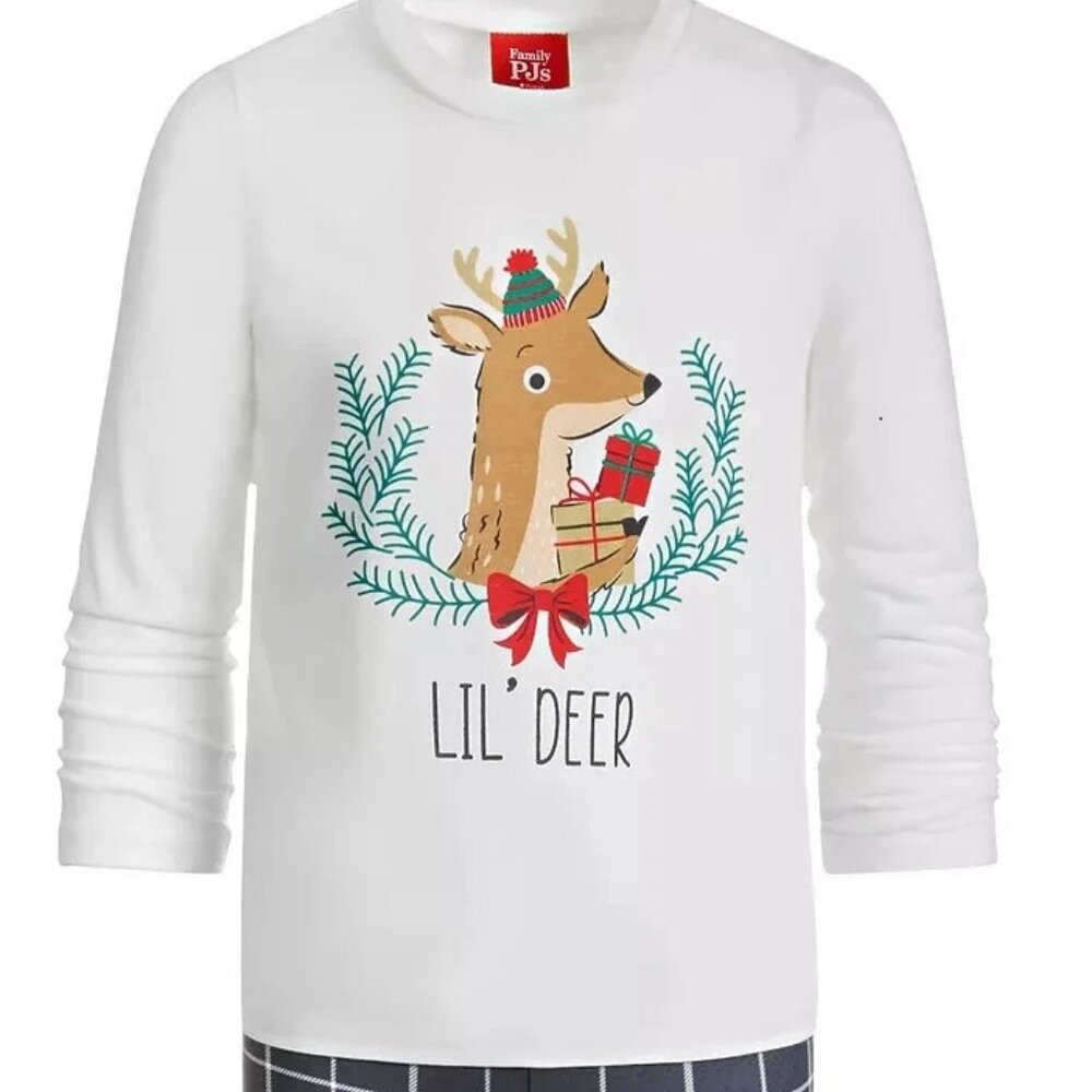 Family Pajamas Unisex Kids Boys Girls PJ Top, White Christmas Reindeer